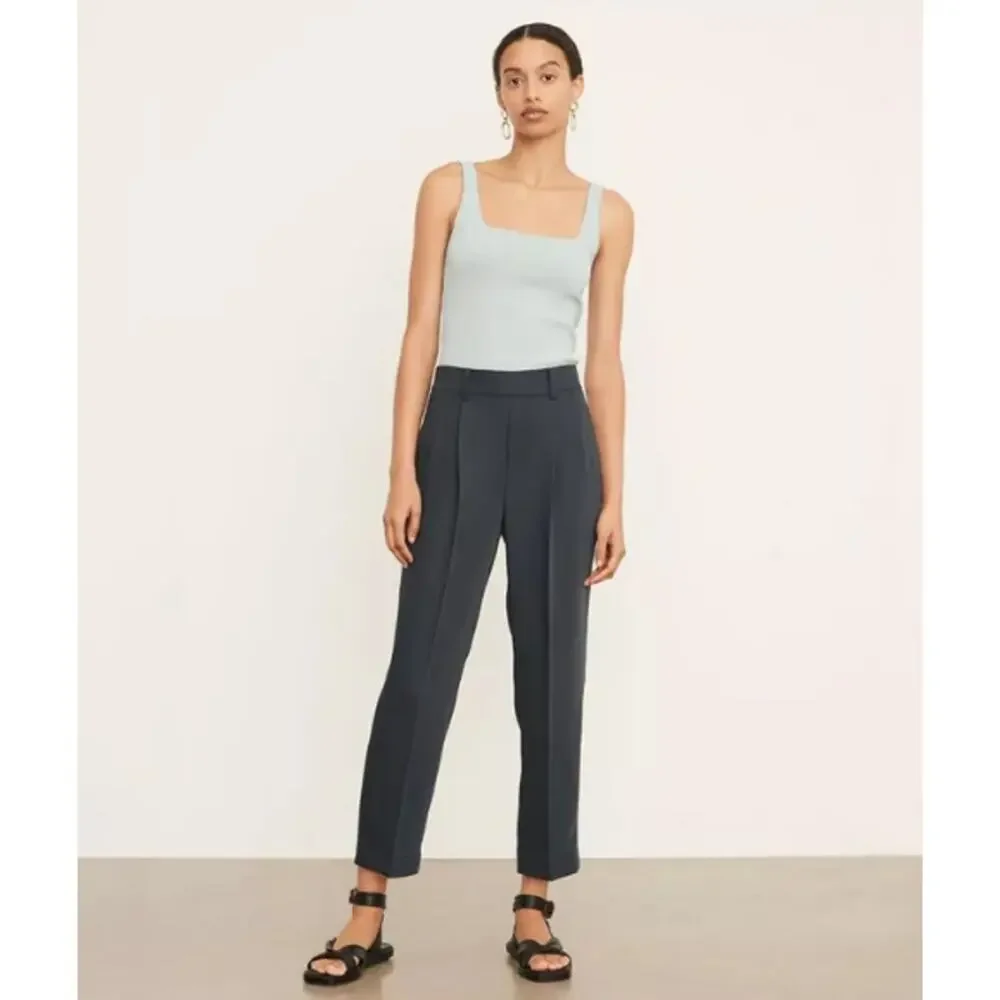VINCE Mid-Rise Tapered Pull-On Pants Ankle Straight Wide Leg Trouser, Black - Picture 2 of 15